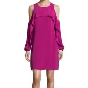New Kobi Halperin 100%‎ Silk Ruffle Dress Magenta Cocktail Women's Size Medium